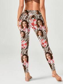Customized Yoga Pants, Personalized Print Design Like Leopard Print, Flowers, Male/Female Portrait, Pets, Festival Atmosphere, Suitable For Yoga Classes