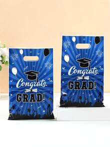 10/25/50 piezas Bolsas de regalo de tela de temporada de graduación 2025, bolsas de regalo con estampado de gorra de graduación azul y negro para felicitaciones a los graduados, bolsas de envoltura decorativas para la fiesta de graduación, suministros de envoltura para la ceremonia de graduación, suministros de envoltura para la cocina, decoraciones de temporada de graduación de la clase de 2025, regalos de graduación, regalos de fiesta - Temporada de graduación azul y negro - Ver 2
