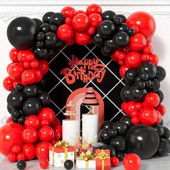 130pcs Red Black Latex Balloons Garland Arch Kit For Wedding Birthday Anniversary Indoor Party Background Graduation Season Decoration Supplies