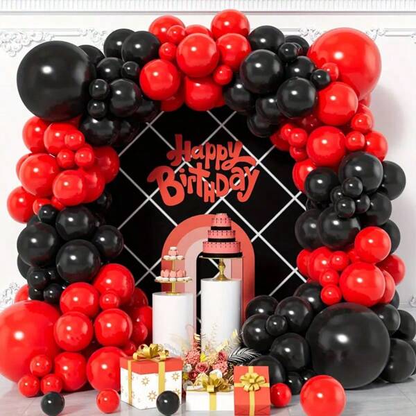 130 Peças Kit de Guirlanda de Balões de Látex Vermelho e Preto para Decoração de Casamento, Aniversário, Aniversário, Festa Interna, Formatura, Decoração de Temporada