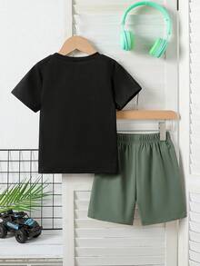 2pcs Toddler Boys Summer New Style Short Sleeve T-Shirt And Casual Shorts Set - Multicolor - View 2