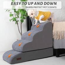 Dog Stairs And Ramp For Bed 4-Step Dog Steps For Small Dogs And Cats Non-Slip Pet Stairs Suitable High Bed Climbing - Grey1 - View 6