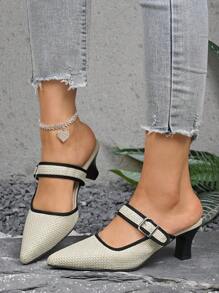 Women's High Heel Sandals, Solid Color Summer Pointed Toe Breathable Fabric Fashion High Heel Dress Shoes