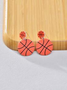 1 Pair Football, Baseball, Basketball, Volleyball Design Pendant Acrylic Earrings, Cute Sports Style Fashion Jewelry For Game Days