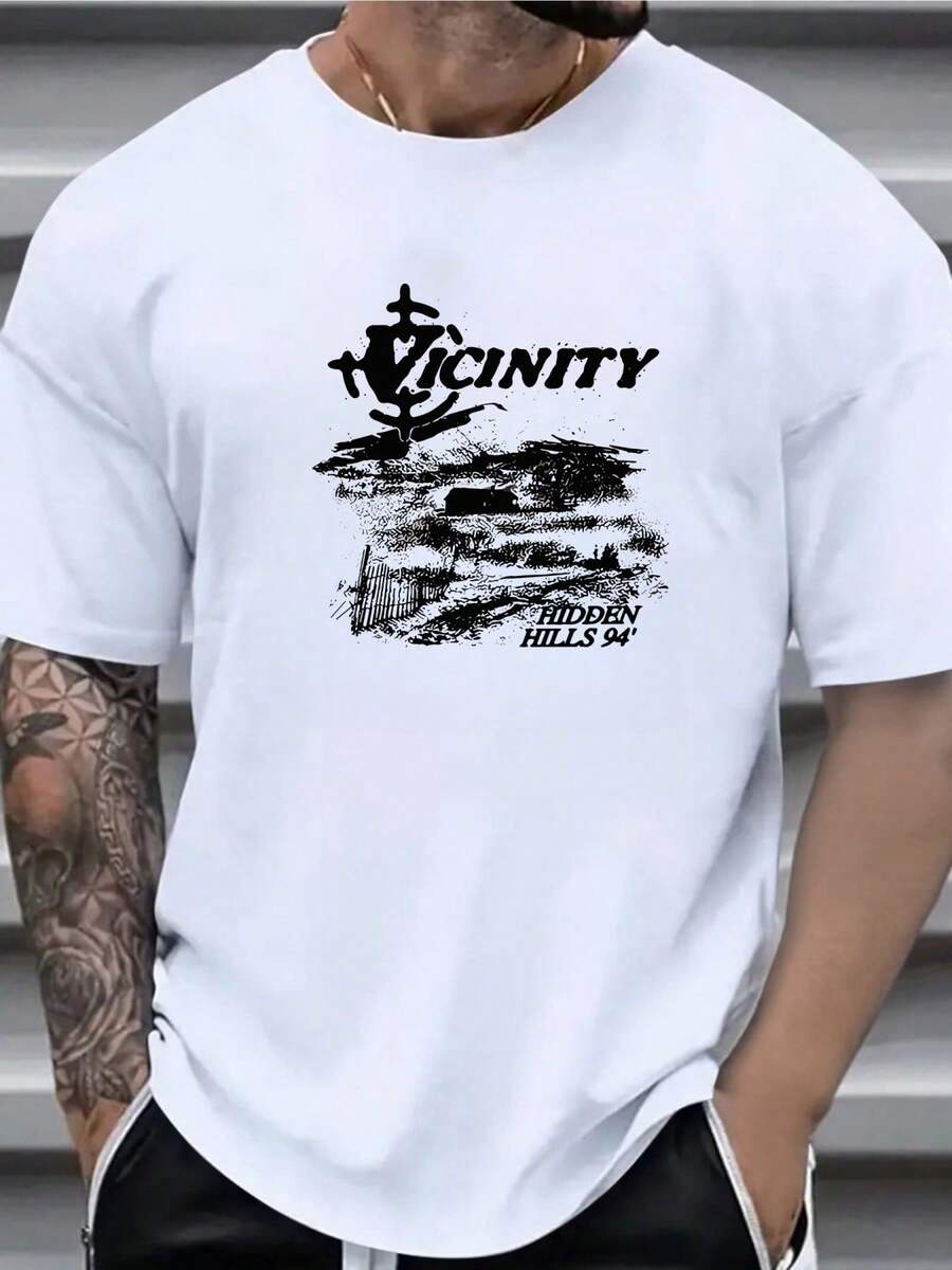 Vicinity Hidden Hills 94 Men's T-Shirt. 220gsm Men's Casual Round Neck Pure Cotton Short Sleeve T-Shirt (1 Piece) - 白色 - 查看 1