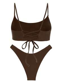 Sexy Solid Color Spaghetti Strap Open Back Bikini Swimsuit