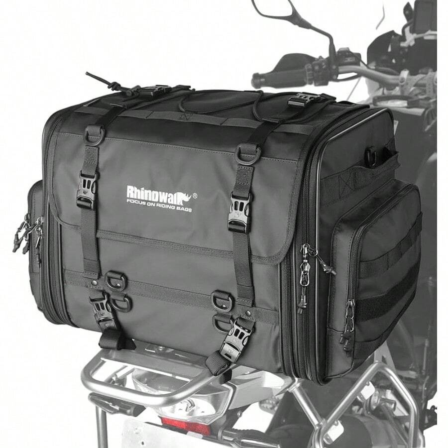 Rhinowalk Motorcycle Saddle Bag Motorbike Tail Bag Waterproof Expandable Pannier Bag Powersports Travel Lage - Black1 - View 1