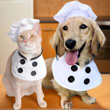 New Top Chef Uniform Pet Costume Hat Set Cute Cat Dog Clothes Holiday Role Playing Dog Clothes Halloween Halloween Costumes - White - View 1