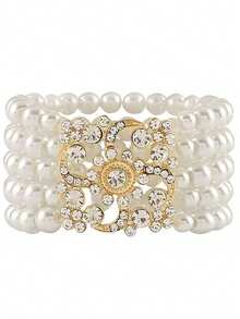 1pc Multi-Layer Pearl & Crystal Spiral Stretch Bracelet, Mother's Day Gift - Multicolor - View 6