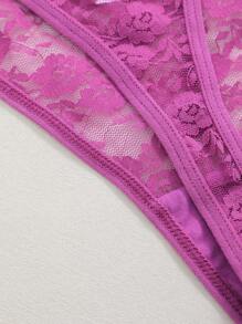1 pieza Tanga sexy de mujer con cintura baja y diseño floral de encaje