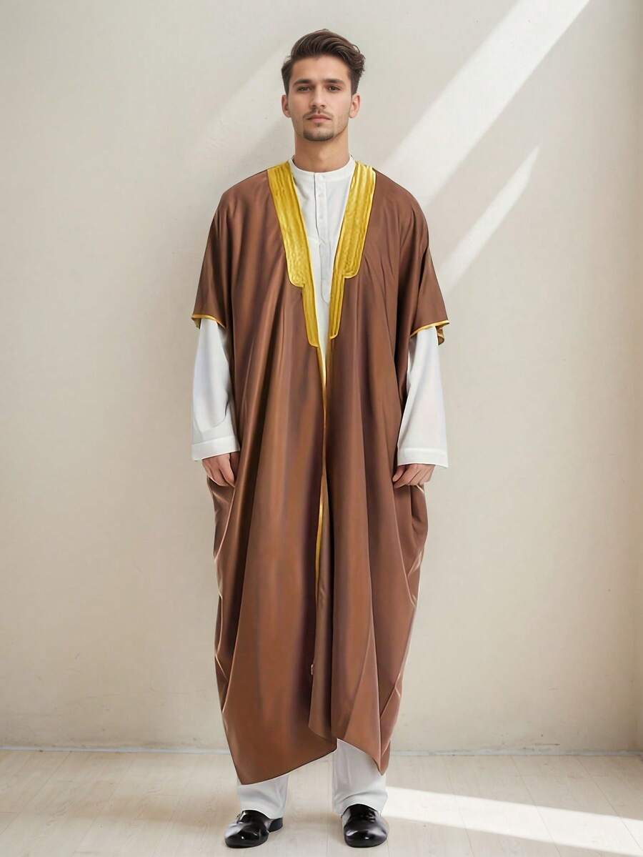 1pc Men's Arabic Sheik Robe Graduation Gown - Coffee Brown - View 1