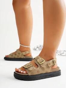 Chunky Sole Beach Sandals Metal Buckle Decor Open Toe Slides