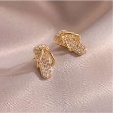 2pcs Minimalist Chic Mini Slippers, Jewelry Earring Style, Suitable For Everyday Wear For Women - Gold - View 2