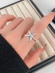 Set de 2 anillos ajustables con diseño minimalista de ola y estrella de mar, para mujeres, de uso fashionable y versátil para verano, viajes y uso diario - Juego de anillos - Ver 3