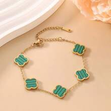 1 pièce Bracelet/Collier en acier inoxydable minimaliste à quatre feuilles de trèfle pour femmes, en acier titane hypoallergénique, bijou populaire