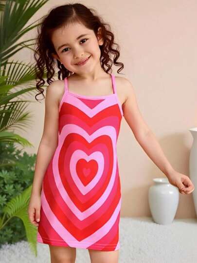 Seven Princess Elegantes Neckholder-Kleid für Kleine Mädchen mit farbigem Herz-Digitaldruck, geeignet für Party, Strand, Urlaub im Sommer