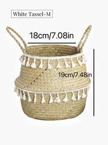 1 pieza Cesta de plantador de paja de mar tejida a mano - Maceta plegable para interiores/exteriores, decoración del hogar bohemia. Cesta de plantador de paja de mar, Cesta de paja de mar con flecos, Cesta de planta plegable, Plantador de paja de mar