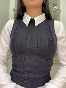 Blusa Colete Regata Canelada Tricot Modal Básica suéter ocasional Camisa simples feminina Tricô de malha Preto  Tendencia Outono Inverno