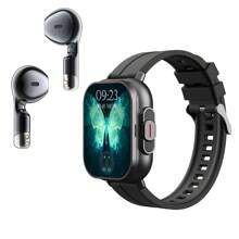 Orologio intelligente 2 in 1 con auricolari integrati, display ad alta definizione, tracker fitness multifunzione, chiamate senza fili e controllo musica, batteria ricaricabile, cinturino in silicone, cassa in lega di zinco, include 2 auricolari comodi, compatibile con telefoni Android