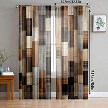 2pcs Vintage Wood Grain Pattern Digital Print Window Curtain, Rod Pocket Design For Easy Hanging, Privacy Protection Curtain Suitable For Bedroom, Living Room, Kitchen, Study, Dining Room, Dorm Rooms - Multicolor - View 3