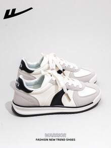 WARRIOR 1 Pair Women's Lace-Up Design Sneakers, Low-Top Casual Shoes, Outdoor Flat Shoes, Breathable Summer Slip-On Skateboard Inspired Athletic Shoes, Fashionable & Comfortable Canvas Sneakers, Platform Casual Trainers - Beige - View 2