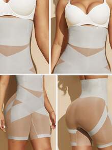 1件装女士高腰交叉收腹无缝塑形短裤，平坦小腹收腹紧身裤，塑身内衣 - 淺灰色 - 查看 11