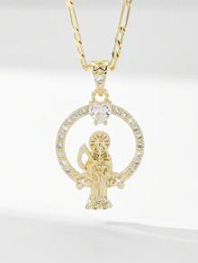 1pc 2025 New Hypoallergenic Copper Inlaid Zirconia Fashion Pendant Necklace, Suitable As Gift For Mother/Valentine's Day Couples/Friends/Godparents, Catholic Holy , Daily Or Holiday Religious Wear