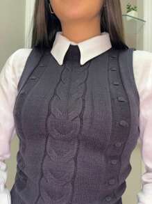 Blusa Colete Regata Canelada Tricot Modal Básica suéter ocasional Camisa simples feminina Tricô de malha Preto  Tendencia Outono Inverno