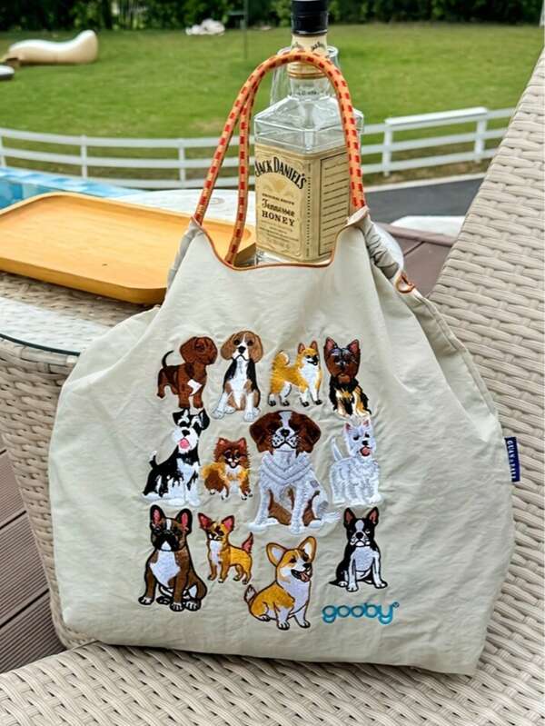 Nowa stylowa torba na ramię z haftowanym wzorem psa