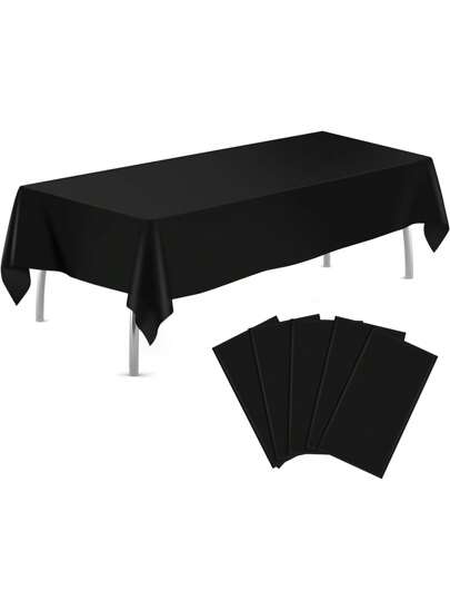 1pc Black Disposable Plastic Tablecloth, Birthday Wedding Dining Table Decor, Rectangular Disposable Tablecloth, Waterproof Oilproof Washless