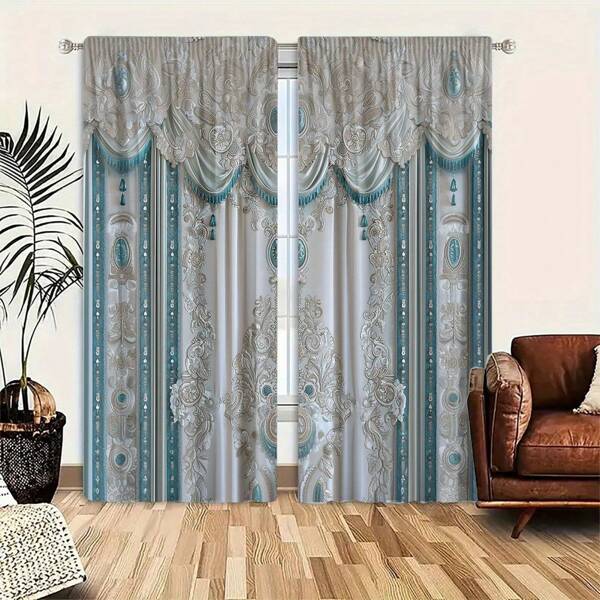 2 piezas Cortinas con estampado de estilo nórdico, diseño de ojal para colgar fácilmente, proporcionan privacidad, adecuadas para dormitorio, sala de estar, cocina, estudio, comedor, sala de juegos, esencial para la decoración del hogar