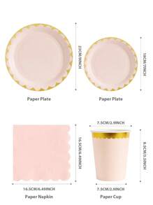 1 Set Of 25pcs Light Pink & Golden Flower Rim Disposable Plate, Napkin And Cup, Suitable For Birthday, Wedding, Party, Family Picnic, Disposable Use Paper Plate Dinnerware Set