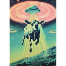 1pc /3PCS Wall Arts Posters Optinal Frame Pop UFO UFO Alien Drink Coffee Art Print Poster Cow Canvas Print Print Vintage Sci-Fi Wall Art Funny Home Decor