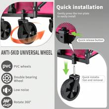 225 lbs opvouwbare handkar, afneembare wielen en handvat, lichtgewicht opvouwbaar ontwerp, geschikt voor buiten, tuin, boodschappen, winkelen, strand, kamperen (roze)