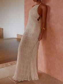 Women's Fashion Backless Crisscross Halter Dress, Sexy Beach Vacation Getaway Street Elegant Romantic Solid Color