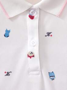 Polo informal para niña con estampado de oso y fresa, elegante y lindo, top de manga corta para niña preadolescente, moda de verano