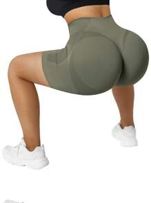 2 peças Shorts de Ioga Sem Costura Fitness Esportivo Feminino, Cintura Alta com Controle da Barriga, Levantamento do Bumbum, Secagem Rápida, Shorts Altamente Elásticos