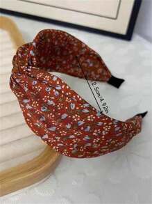 1pc Women's Retro Elegant Fabric Ditsy Floral Wide Crossed Headband, Floral Top Knot Hair Accessory Suitable For Vacation, Daily Wear, Elegant Bohemian Style, Spring/Summer,Hairband,Hair Hoop Headbands