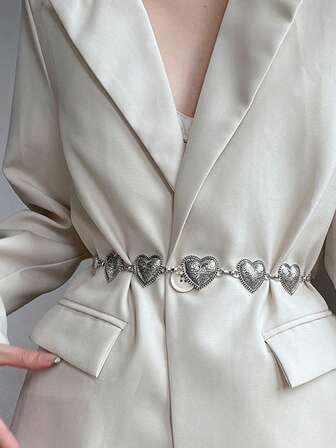 1 件心形设计女士金属腰链，流行款式时尚腰带