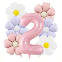 Set de 8 globos con números rosas tipo margarita, incluye números grandes de 32 pulgadas en rosa de 1, 2, 3, 4, 5, 6, 7, 8, 9, y 18 pulgadas de margaritas vintage mate en blanco, rosa y morado, para decorar fiestas de jardín, cumpleaños, decoración del hogar y escenarios al aire libre