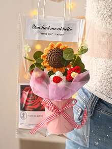 1個 ひまわりシミュレーションパフブーケ ギフトバッグ付き、友人、母親、彼女、オフィス、ホームデスクトップの装飾用花として適しています