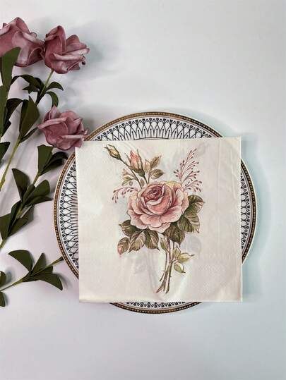 20/40/60/80/100 件复古玫瑰花餐巾，非常适合婚礼、生日和茶会，优雅的餐厅和酒店餐桌装饰配件，适合各种主题派对和日常使用，婚礼、生日、派对、节日、家居装饰、餐厅、家庭晚餐、派对用品餐巾，1 件