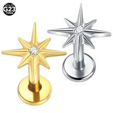 1PC Tytan 16G Błyszczący CZ Gwiazda Północna Kolczyk Stud Płaskie Tylne Labret Chrząstka Tragus Helix Conch Lobe Piercing Nos Biżuteria