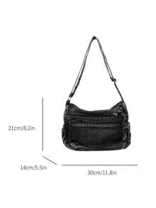 Women's Casual Solid Color Canvas Crossbody Bag With Multiple Pockets - 黑色 - 查看 2