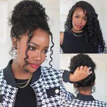 CEXXY 200Density 360 HD Water Wave Lace Front Wig Lace Closure Wig 360 Curly Human Hair Wigs For Women Human Hair 13x6 Hd Lace Front Brazilian Wigs 40 Inch Deep Wave Kinky Curly Human Hair Wigs - Natural Black - 查看 3