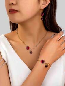 4 pièces Set de bijoux pour femmes en alliage de cuivre et de zinc avec glaçure goutte à goutte, (serti de strass blancs, faux diamant acrylique ou ciel étoilé en résine), exquis, à la mode, personnalisé, multicolore, convient pour un port quotidien, le trajet, les vacances, les fêtes et autres occasions