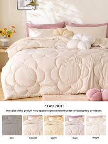 1件装蓬松保暖四季通用花卉图案被芯，如云般柔软的羽绒替代被芯，适用于单人床、双人床、大号双人床、特大号双人床，通过Oeko-Tex认证 - 米色 - 查看 9