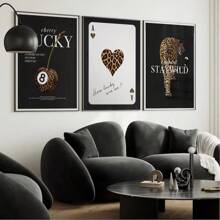 4pcs Vintage Leopard Wall Art Picture Luxury Magazine Cover Prints Canvas Paintings Lucky 8 Ball Poster Girly Aesthetic Decor For Bedroom, Living Room, Or Office ,Dorm Room Decor Gift For Her Umframed