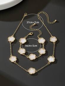 1 Set Of Elegant & Sweet Rhinestone White Clover Flower Bracelet And Necklace - White - View 6