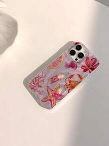 Summer Phone Case 1pc Cute Pink Starfish, Coral, Jellyfish, Crab, Ocean Life & Floral Juice Pattern Waterproof Shockproof Anti-Fall Scratch Resistant